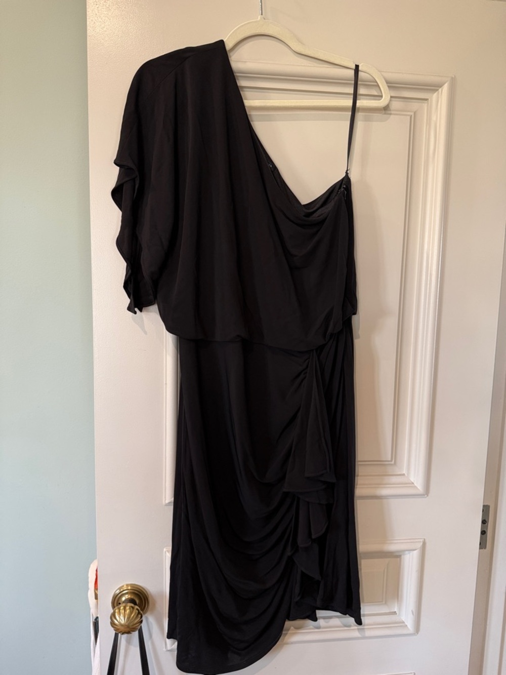 Black One-Shoulder Draped Evening Dress